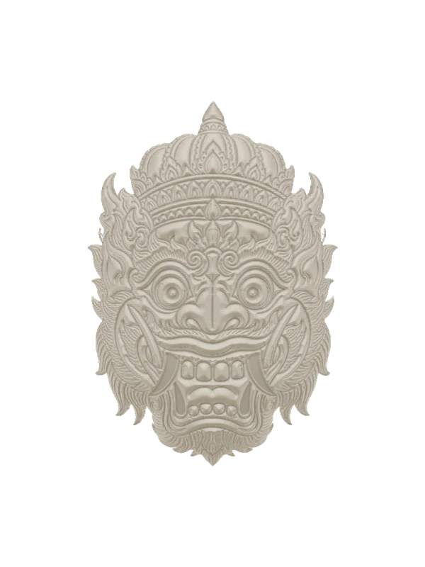 Barong mask in white plaster, as it arrives