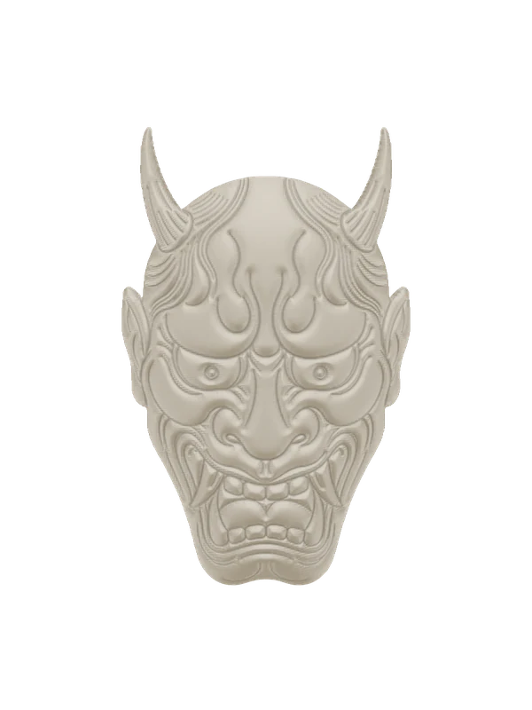 Hannya mask in white plaster, as it arrives