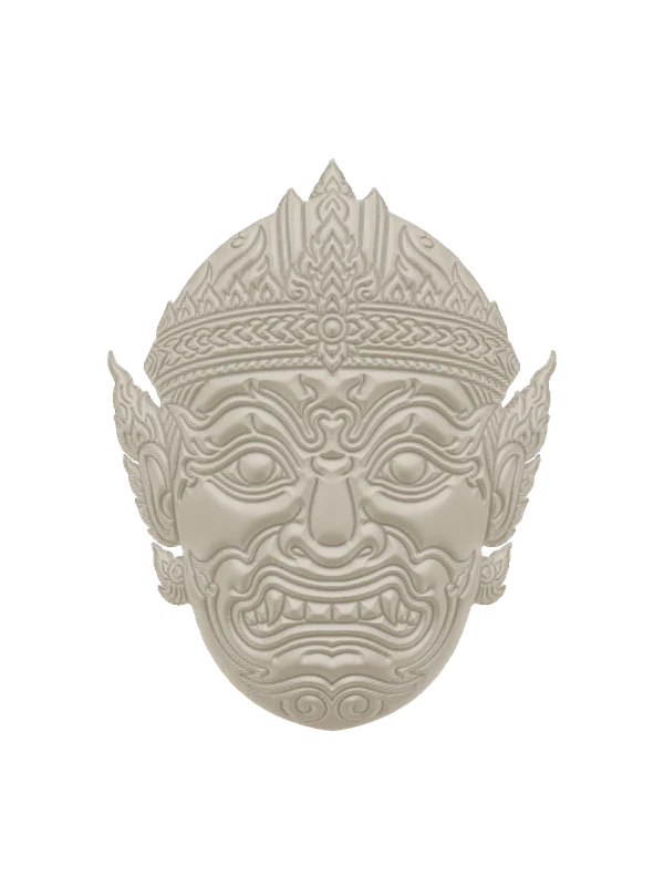 Khon mask in white plaster, as it arrives